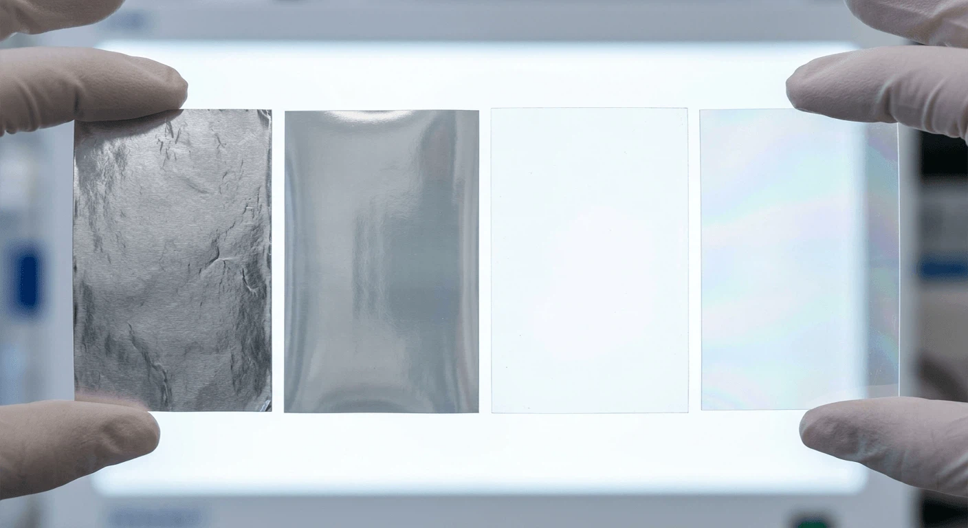 High barrier flexible packaging film comparison: aluminum foil, metallized film, EVOH, and AlOx coating