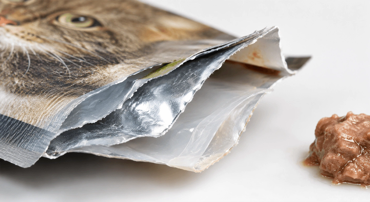 Wet pet food pouch multi-layer structure showing aluminum and RCPP retort layers