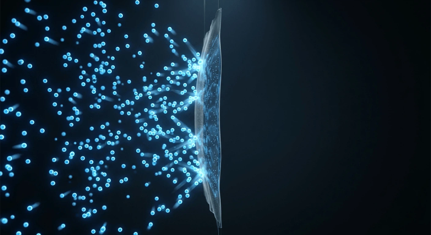 High barrier flexible packaging concept showing oxygen and moisture blocked by a flexible film